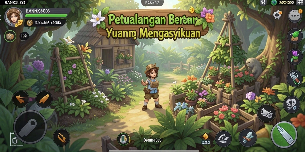 Screenshot BANK303 menampilkan gameplay seru bertani dengan berbagai tanaman.