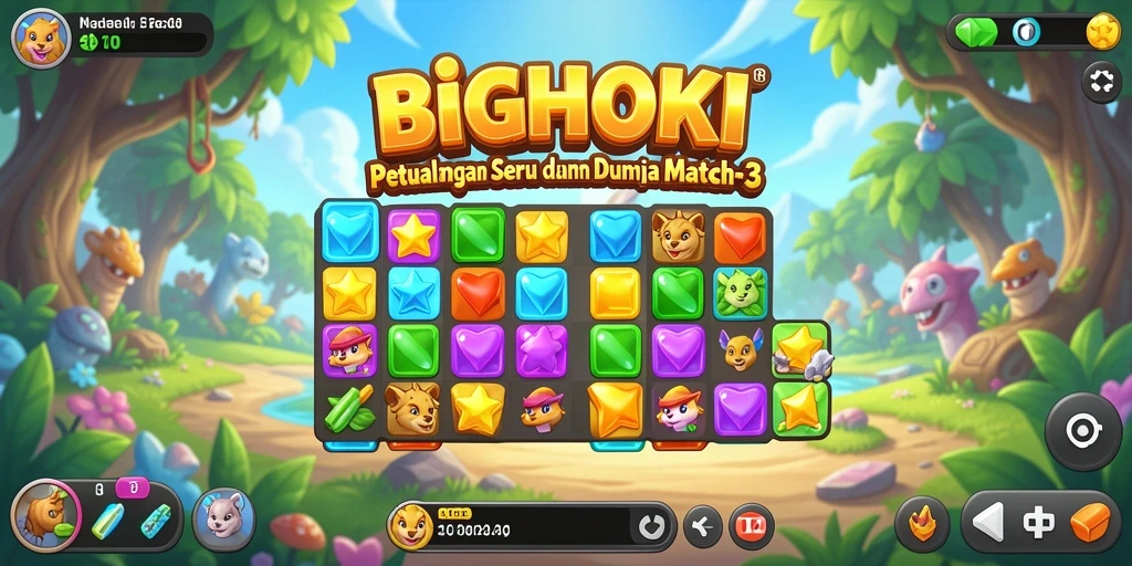 Screenshot BIGHOKI menunjukkan gameplay seru dalam permainan Match-3.