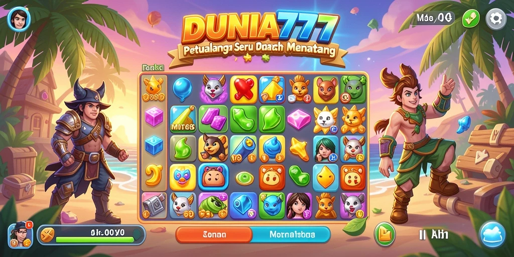 Tampilan screenshot DUNIA777 dengan aksi gameplay Match-3 yang seru.
