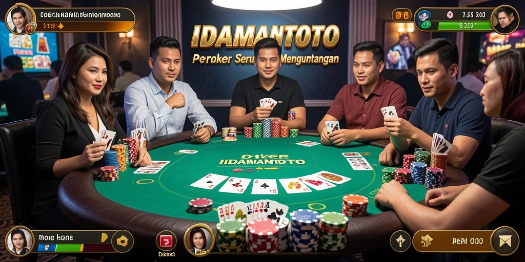 Tampilan gameplay seru IDAMANTOTO dengan atmosfer Poker yang menegangkan.