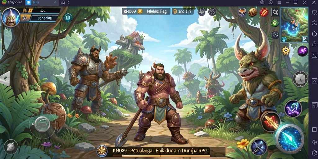 Screenshot gameplay KNO89 menampilkan aksi seru dalam pertempuran RPG.
