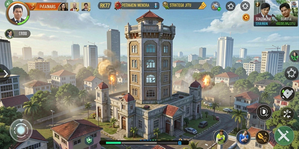 Screenshot utama RK77 menunjukkan aksi seru di Tower Defense.